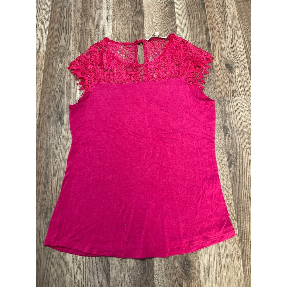 Daisy Fuentes Shirt, Women's Size Small, Pink, Lace, Short Sleeve